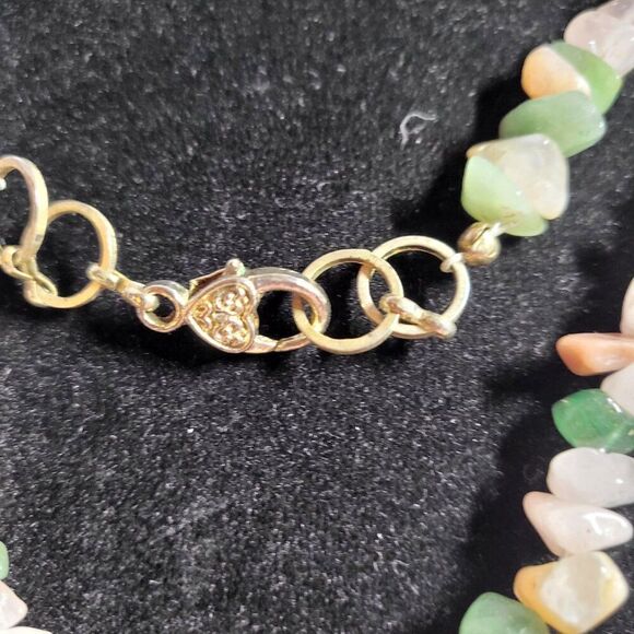 Semi-precious Multi Gemstone Chips Beaded Peace Sign Pendant Necklace - Picture 5 of 8